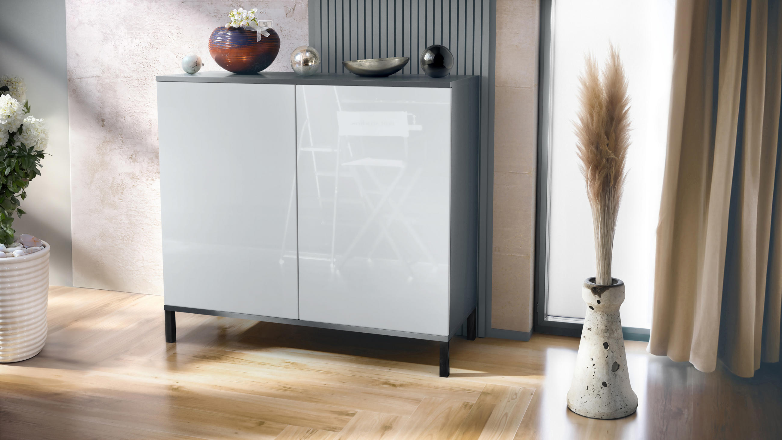 KOMMODE Skadu Weiß Hochglanz - Weiß Hochglanz, Holzwerkstoff (92.5/83.5/35cm) - Vladon