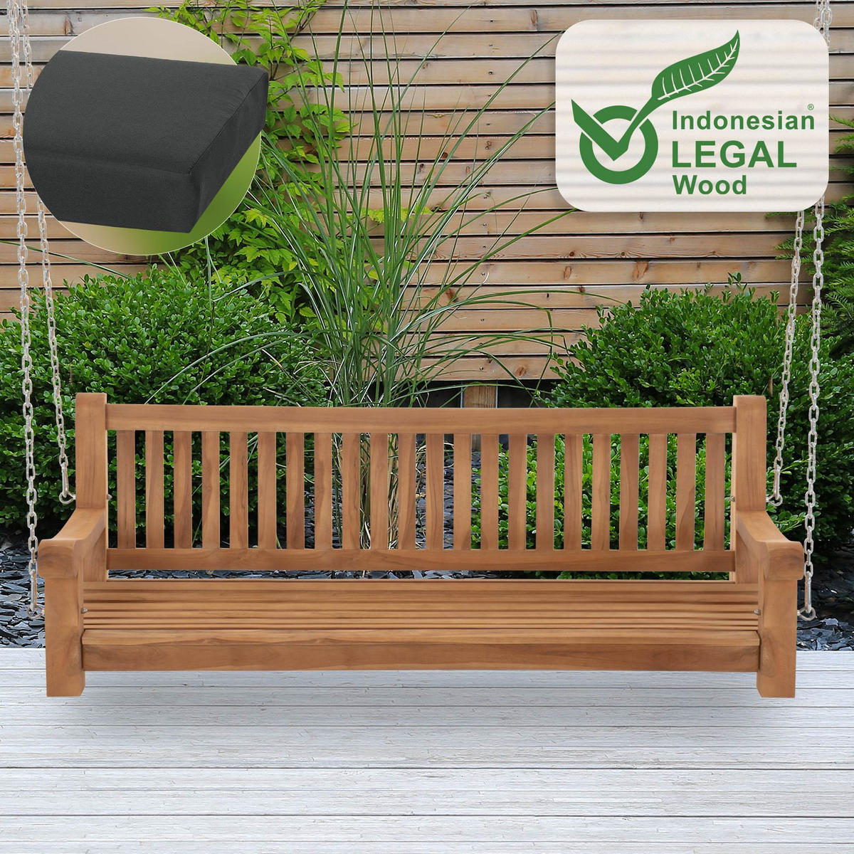 SCHAUKELBANK Muver Holz Dunkelgrau Hängebank - Dunkelgrau, Holz (180/62/70cm) - DELUKE