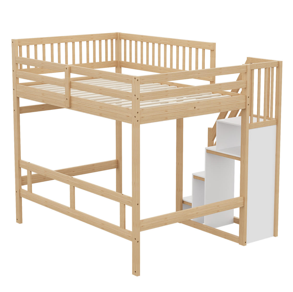 HOCHBETT 140/200 cm mit Stauschrank und Treppe - Naturfarben, Holz (140/200cm) - OKWISH