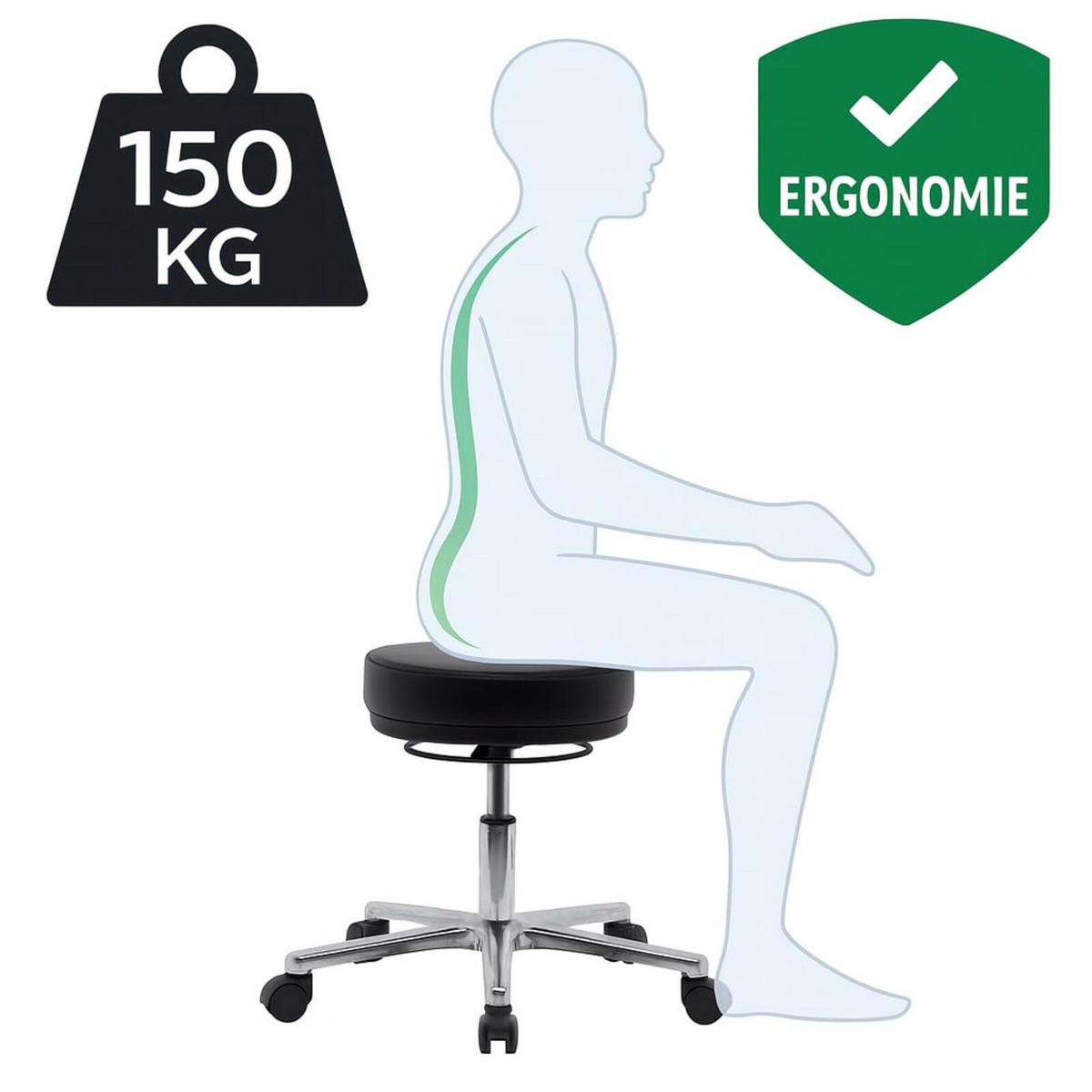 ARBEITSHOCKER Echtleder Weiß - höhenverstellbar, 150kg belastbar - Weiß, Leder/Metall (58/46/58cm) - Versee