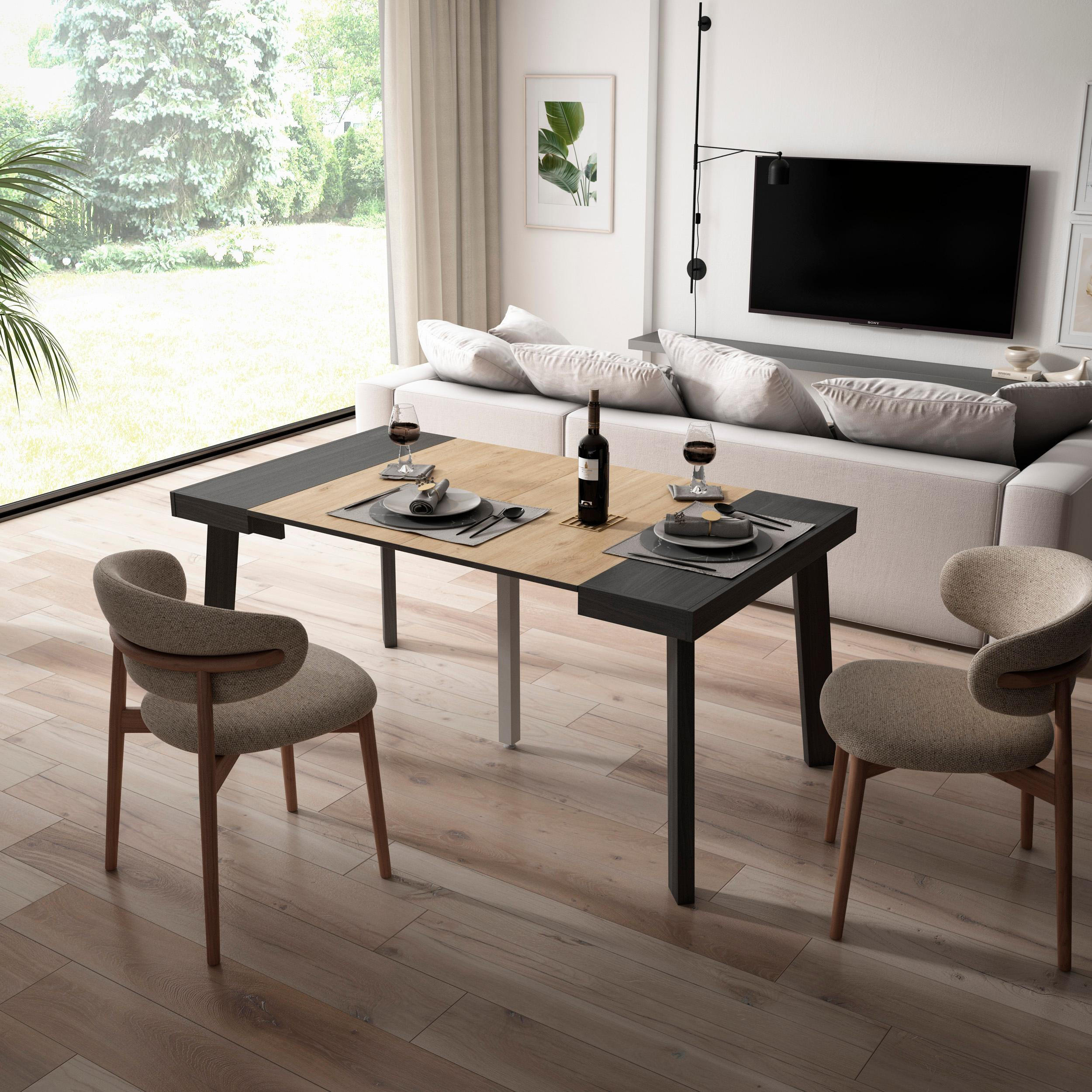 KONSOLENTISCH ausziehbar 58 bis 160cm, für 8 Gäste, schwarz eiche, 90/58/73cm - Eichefarben/Schwarz, Holzwerkstoff (90/160/73cm) - Skraut Home