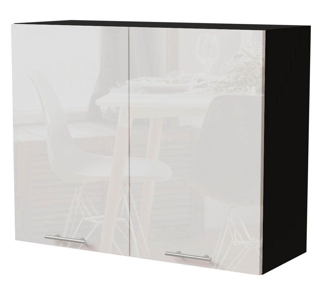Feldmann-Wohnen Küchenhängeschrank Weiß Hochglanz, Schwarz 90x72x32.5 cm