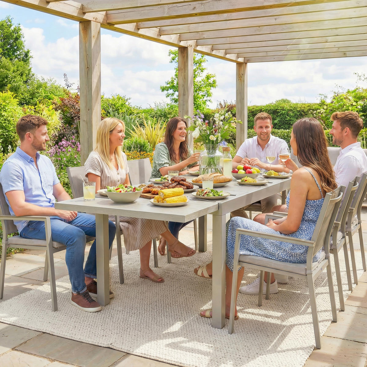 GARTENTISCH DE-07341 für 8-10 Personen mit Holzoptik Hellgrau - Hellgrau, Metall (214/85/75cm) - ComfortXL