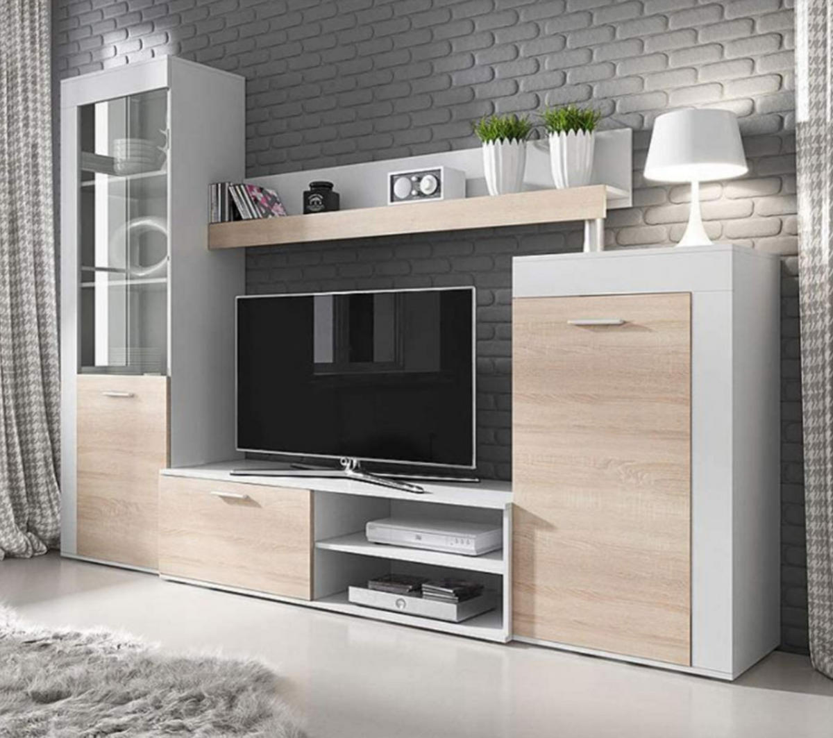 WOHNWAND 150/260/44 - Silberfarben/Weiß, Holz/Kunststoff (258/158/42cm) - Abiks Möbel