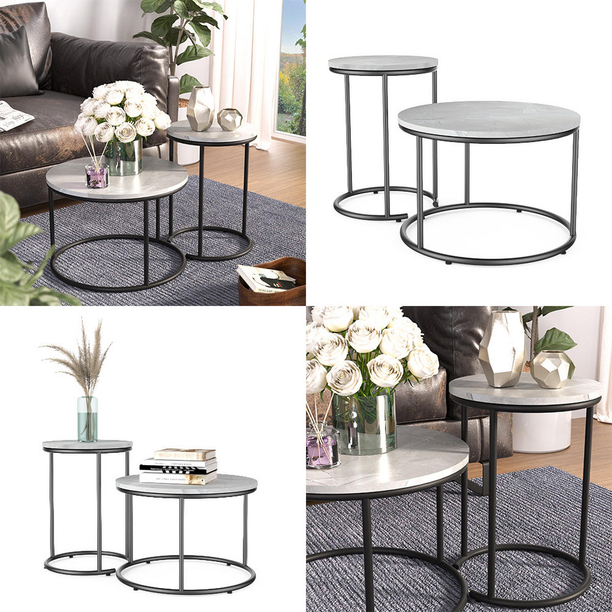 COUCHTISCH-SET Ottawa Marmor Weiß 55 x 55 cm 2 Teile - Weiß Hochglanz, Holzwerkstoff (55/55/34.5cm) - Vicco