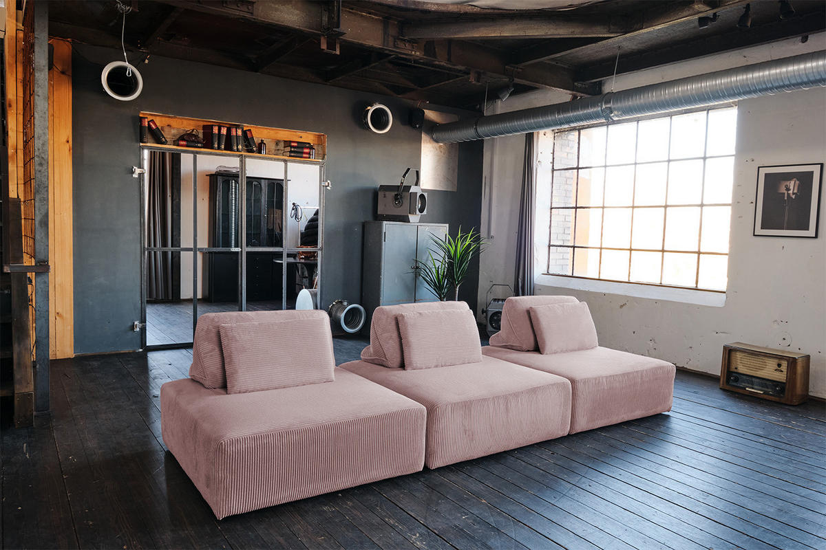 SITZELEMENT MODULSOFA WIOLO SOFT Pink Cord - Pink/Schwarz, Kunststoff/Textil (111/43/111cm) - KAWOLA