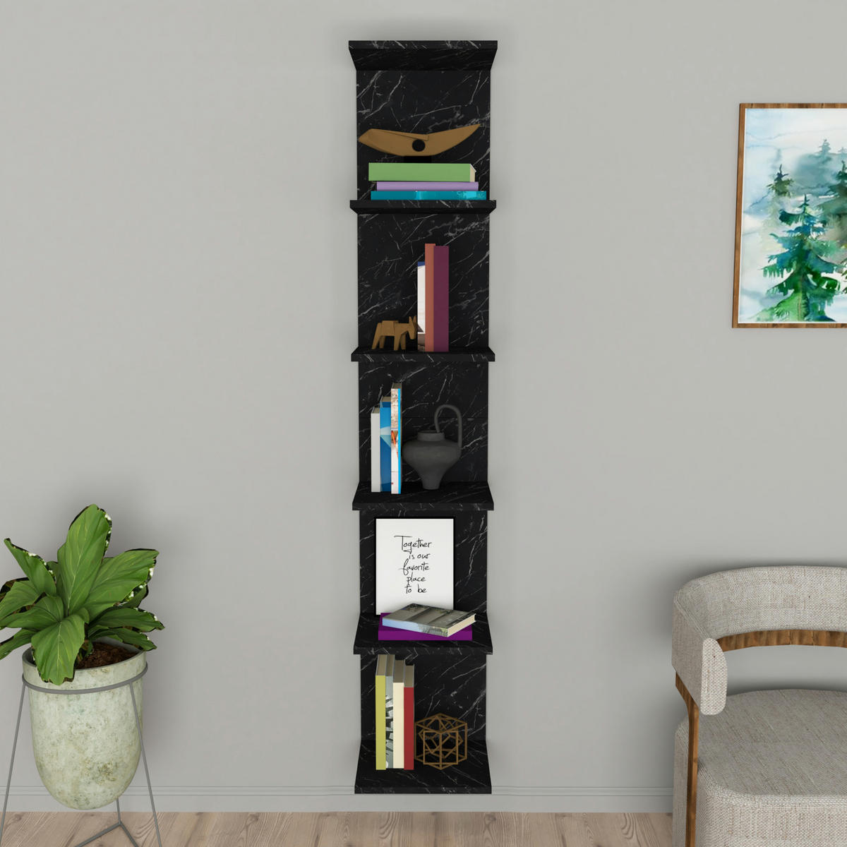 WANDREGAL Surahammar - Schwarz, Holzwerkstoff (34.5/180/30cm) - [en.casa]
