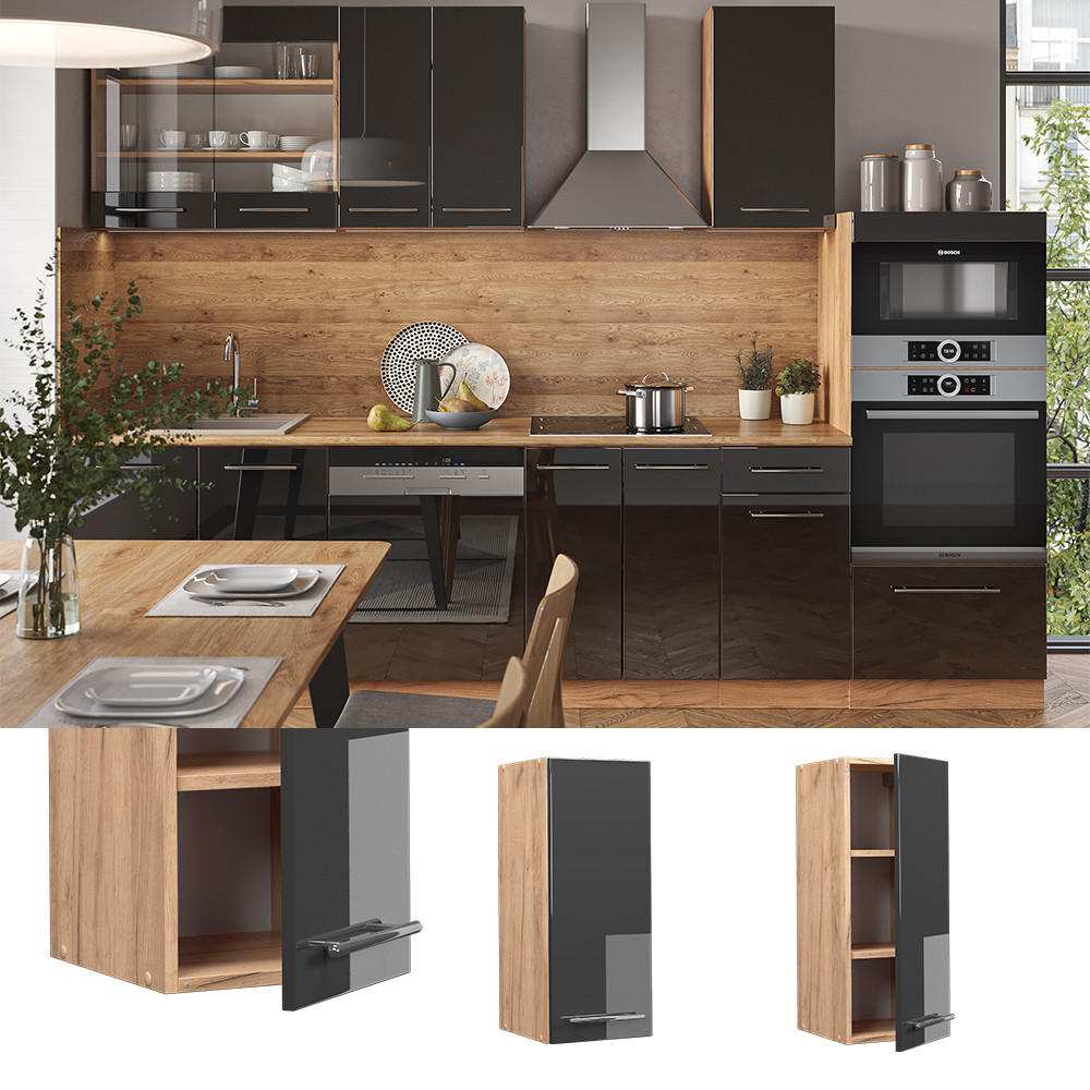 HÄNGESCHRANK Fame-Line Anthrazit Hochglanz 30 cm - Anthrazit/Eiche Wotan, Holzwerkstoff (30/72/34.1cm) - Vicco