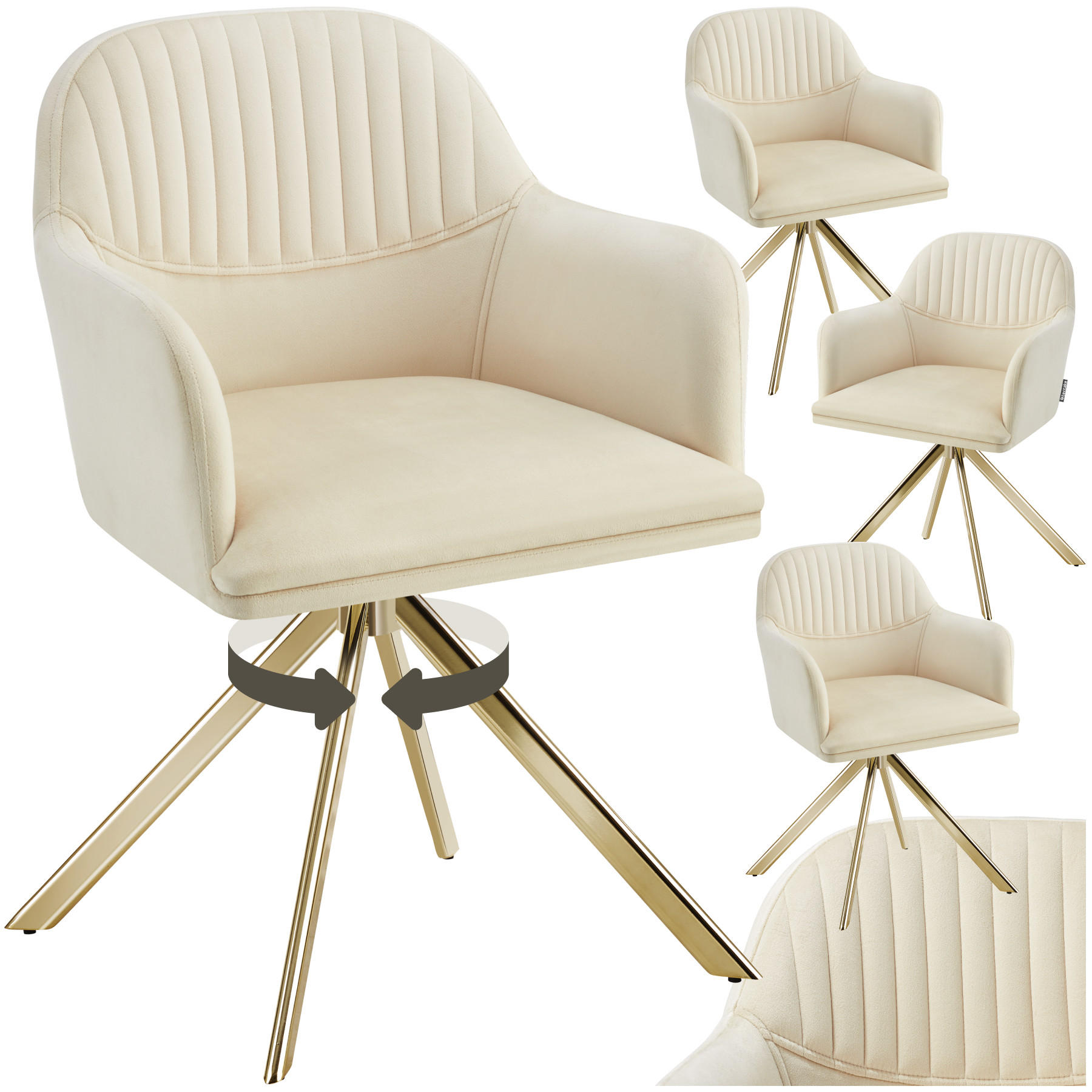 DREHSTUHL 4er Set Lona 56 x 59 x 81 cm créme/gold - Goldfarben/Creme, Textil (56/81/59cm) - tectake
