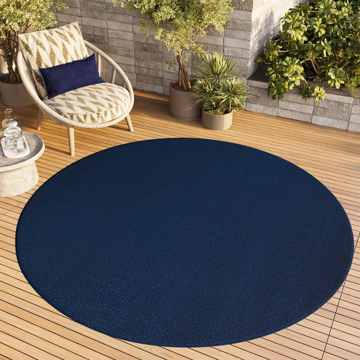TEPPICH MONO Rund Outdoor Dunkelblau 100/100 cm - Dunkelblau, Textil (100/100cm) - Tapiso