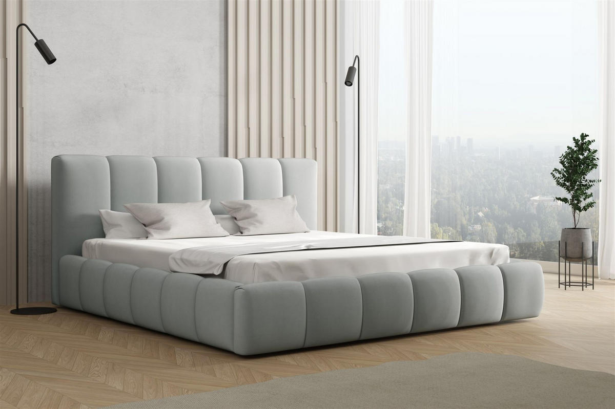 POLSTERBETT Giulia Magic Velvet - Hellgrau, Holzwerkstoff/Textil (180/200cm) - Fun Möbel