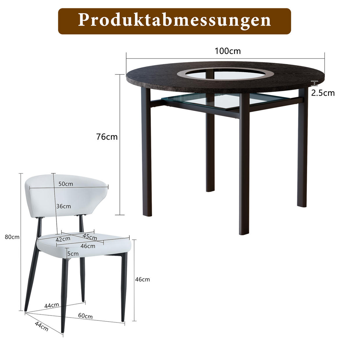 ESSGRUPPE DE-39376 3-teilig, mit 2 PU-Sesseln und Glasplatte Weiß - Weiß, Holzwerkstoff (100/76/100cm) - ComfortXL