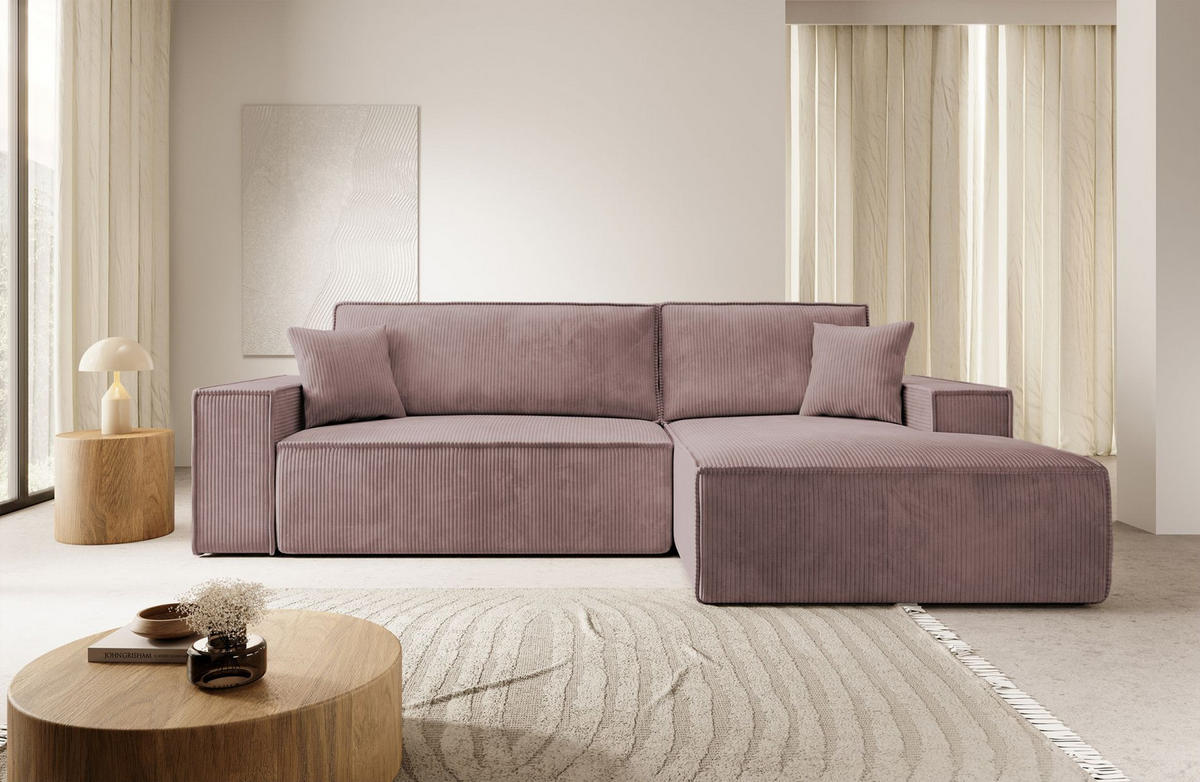 ECKSOFA Farese New Rosa mit Cordbezug, rechts - Pink/Schwarz, Kunststoff/Textil (167/267cm) - Selsey