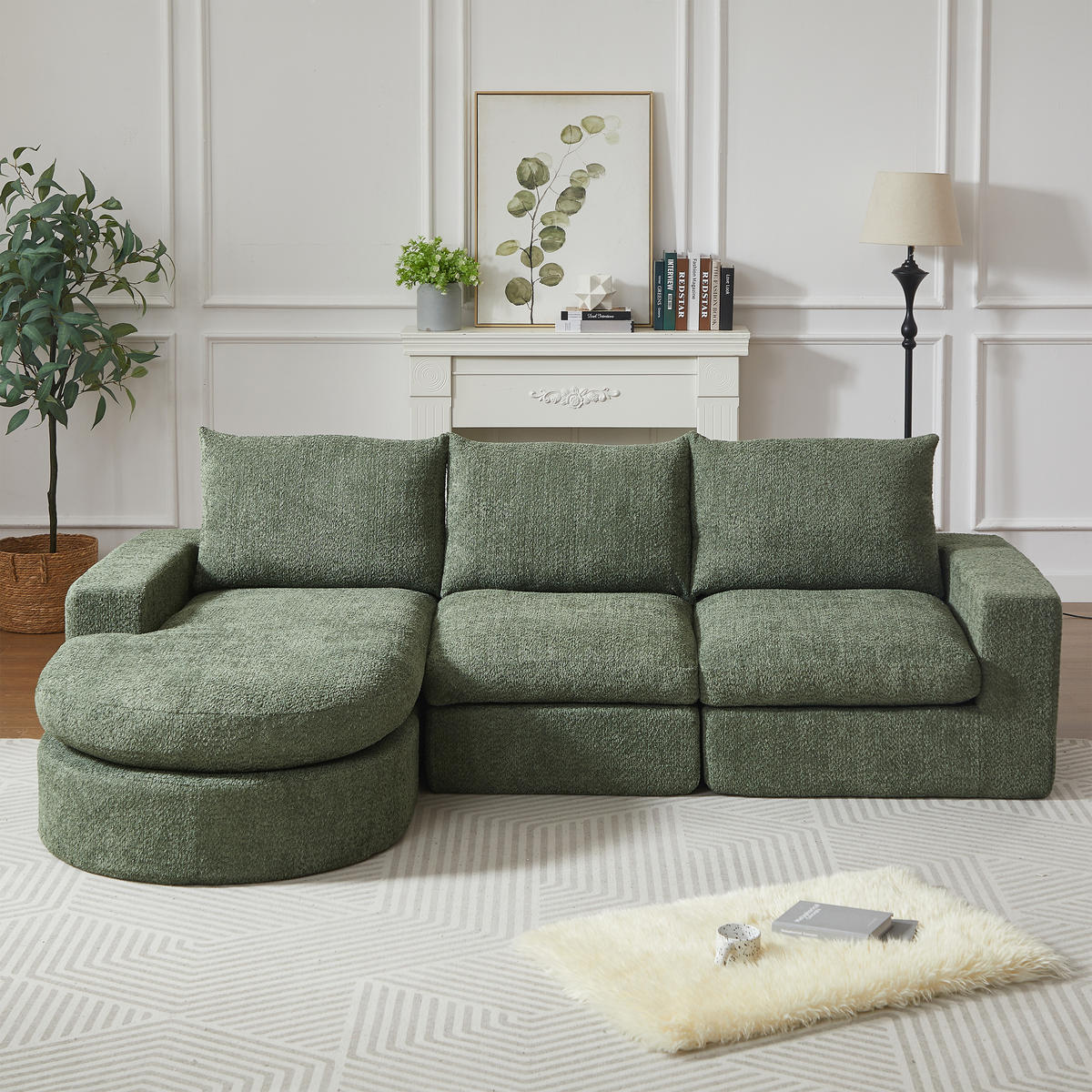 SCHLAFSOFA aus Chenille mit Liegestuhl und Kompressionsschaum - Grün, Textil (251/81/160cm)
