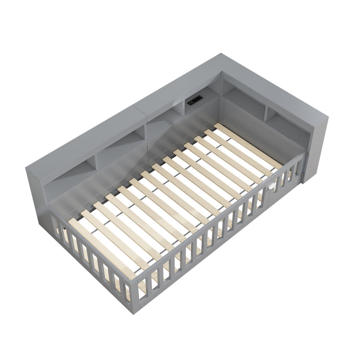 DAYBETT aus Spanplatte und MDF 90x200 cm Grau mit Stauraum, Steckdosen und USB-Anschlüssen - Grau, Holzwerkstoff (90/200cm) - IVMEU