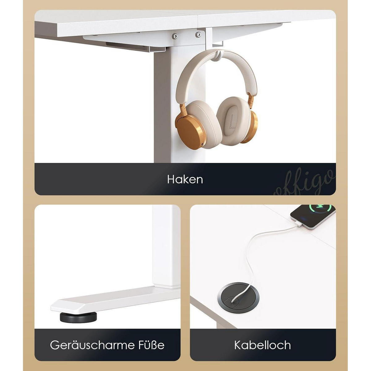SCHREIBTISCH höhenverstellbar elektrisch 140 cm Weiß - Weiß, Metall (54/140/72cm)