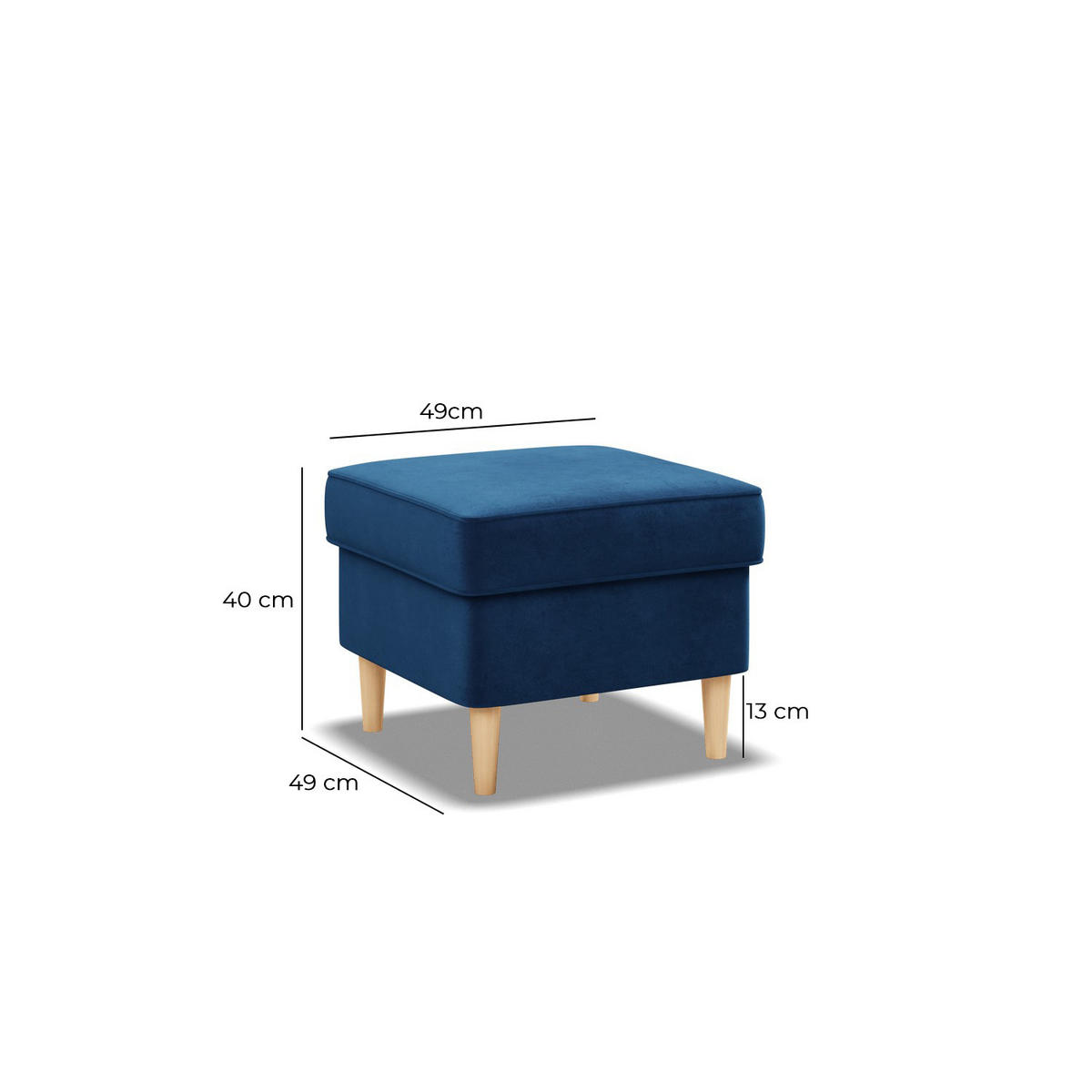 FUSSHOCKER VELO Dunkelblau Velours Polsterhocker mit Holzbeinen, Sitzhocker, Beistellhocker für Ohrensessel und Wohnzimmer - Dunkelblau, Textil (49/40/49cm)