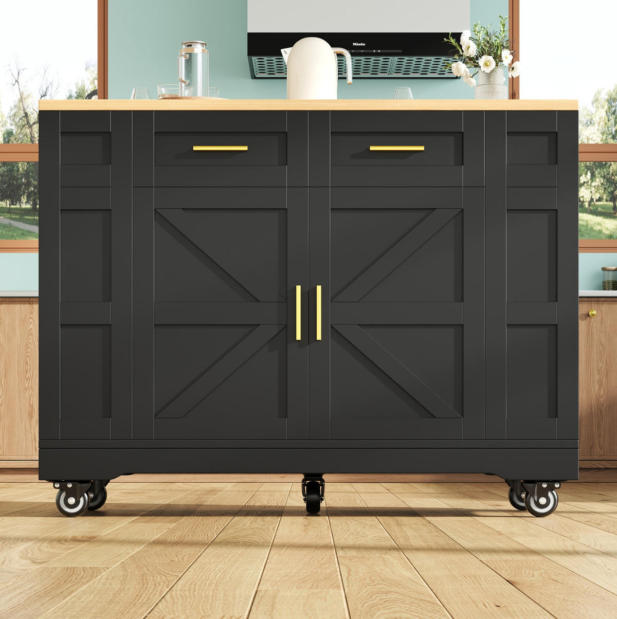 KÜCHENINSEL 120/40/90 cm schwarz aus MDF mit Klappplatte - Schwarz, Holzwerkstoff (120/90/40cm) - OKWISH
