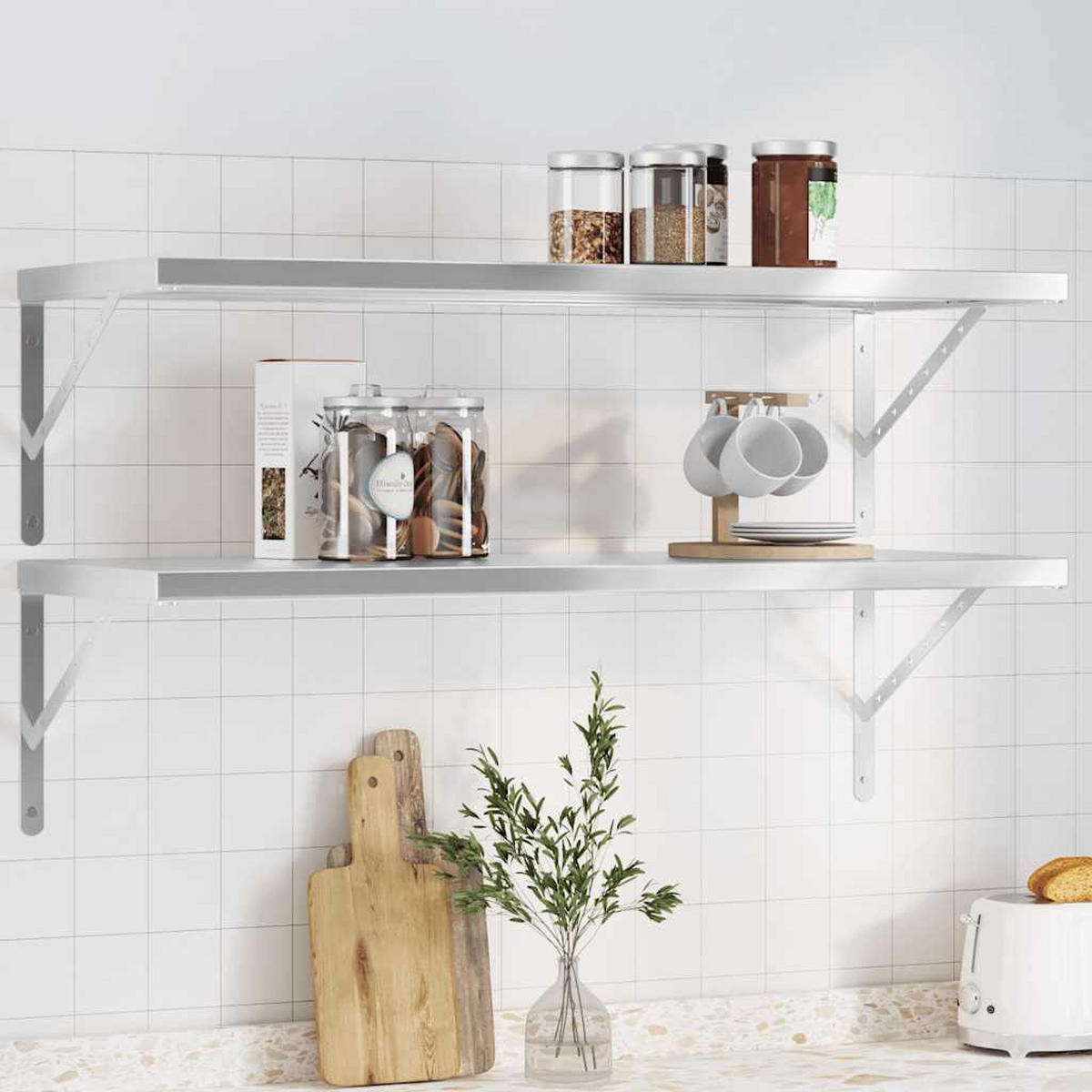 WANDREGALE 2Er Set 100/40 Cm Silbern Edelstahl - Silberfarben, Metall (40/28/100cm) - vidaXL