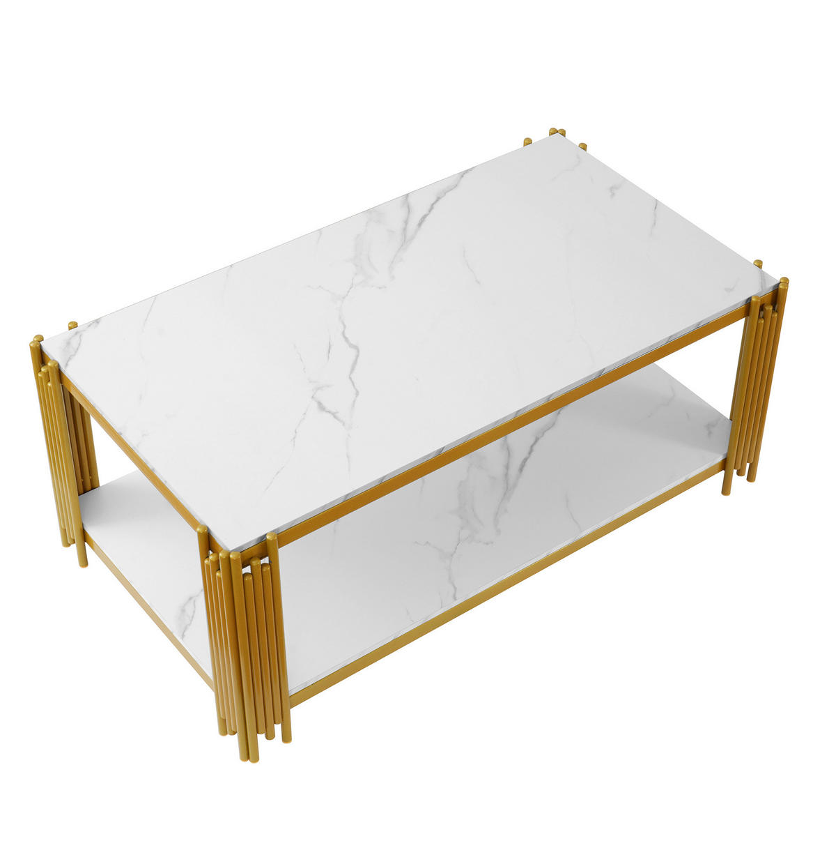 KLUBSKA miza iz MDF-ja in kovine, 114/64/46 cm bela/zlata z 2 policama - bela, leseni material (114/64/46cm) - BEAOK
