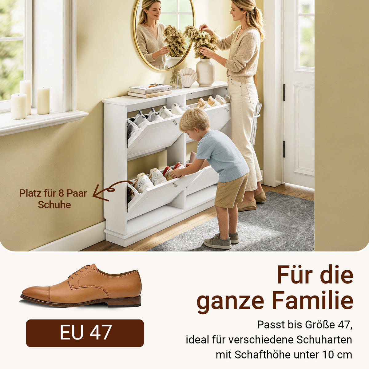 SCHUHSCHRANK schmal mit 4 Klappen, Weiß 105×18×78cm - Weiß, Holzwerkstoff (18/78/105cm) - SoBuy