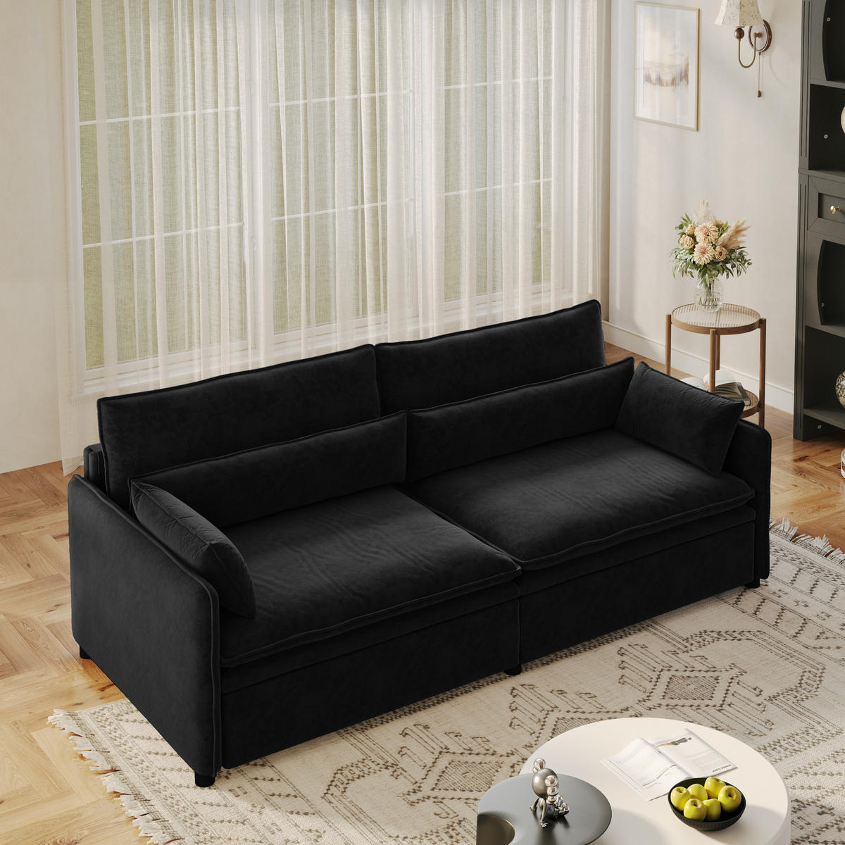 SCHLAFSOFA 3-in-1 ausziehbar mit Staufach, DE-42857, Schwarz - Schwarz, Holzwerkstoff (206/86/91cm) - ComfortXL