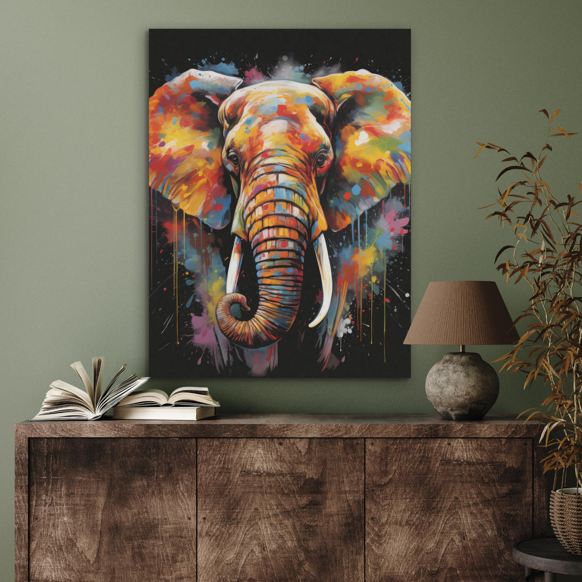 AKUSTIKPANEEL Elefant - Graffiti - Schwarz - Tiere - Farben 60x80 cm - Schwarz, Textil (60/0.9/80cm) - MuchoWow