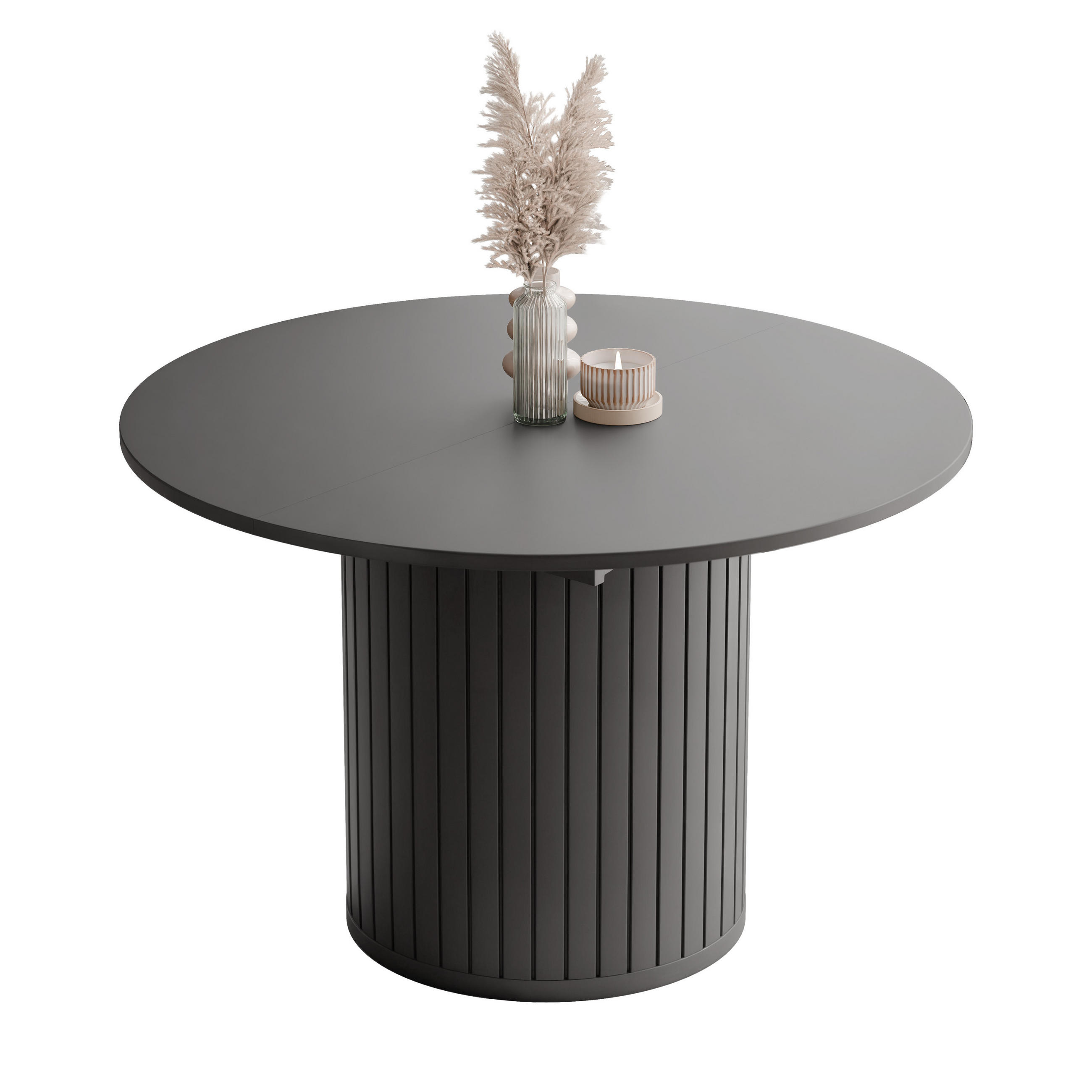 ESSTISCH Ausziehbar, geriffelt 120-160, Schwarz - Schwarz, Holzwerkstoff (120/160/77cm) - Idohome