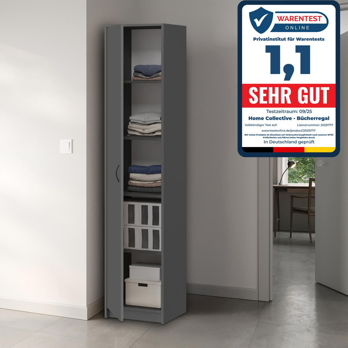 MEHRZWECKSCHRANK mit 4 Einlegeböden 50 cm Breite in graphit - Graphitfarben, Holzwerkstoff (50/180/35cm) - Home Collective