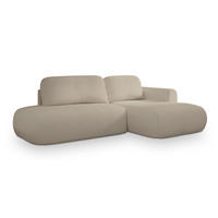 ECKSOFA NUVIRA R-S Beige Boucle-Stoff mit Schlaffunktion - Beige, Holz (274/165cm) - MASSENO