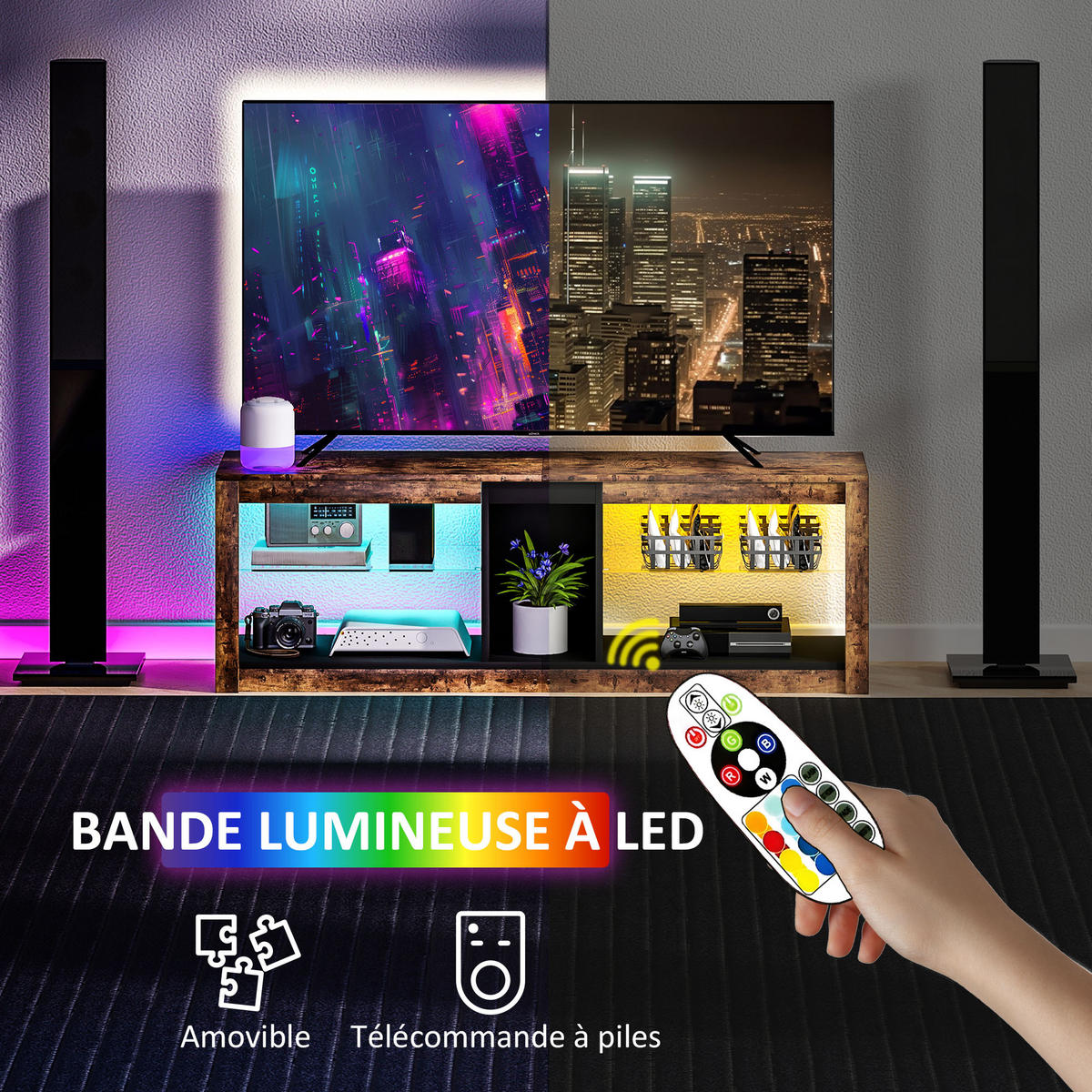 TV-LOWBOARD Braun 140/35/47 cm, LED-Beleuchtung, Glasböden - Braun, Holzwerkstoff (140/47/35cm) - PANGIVO