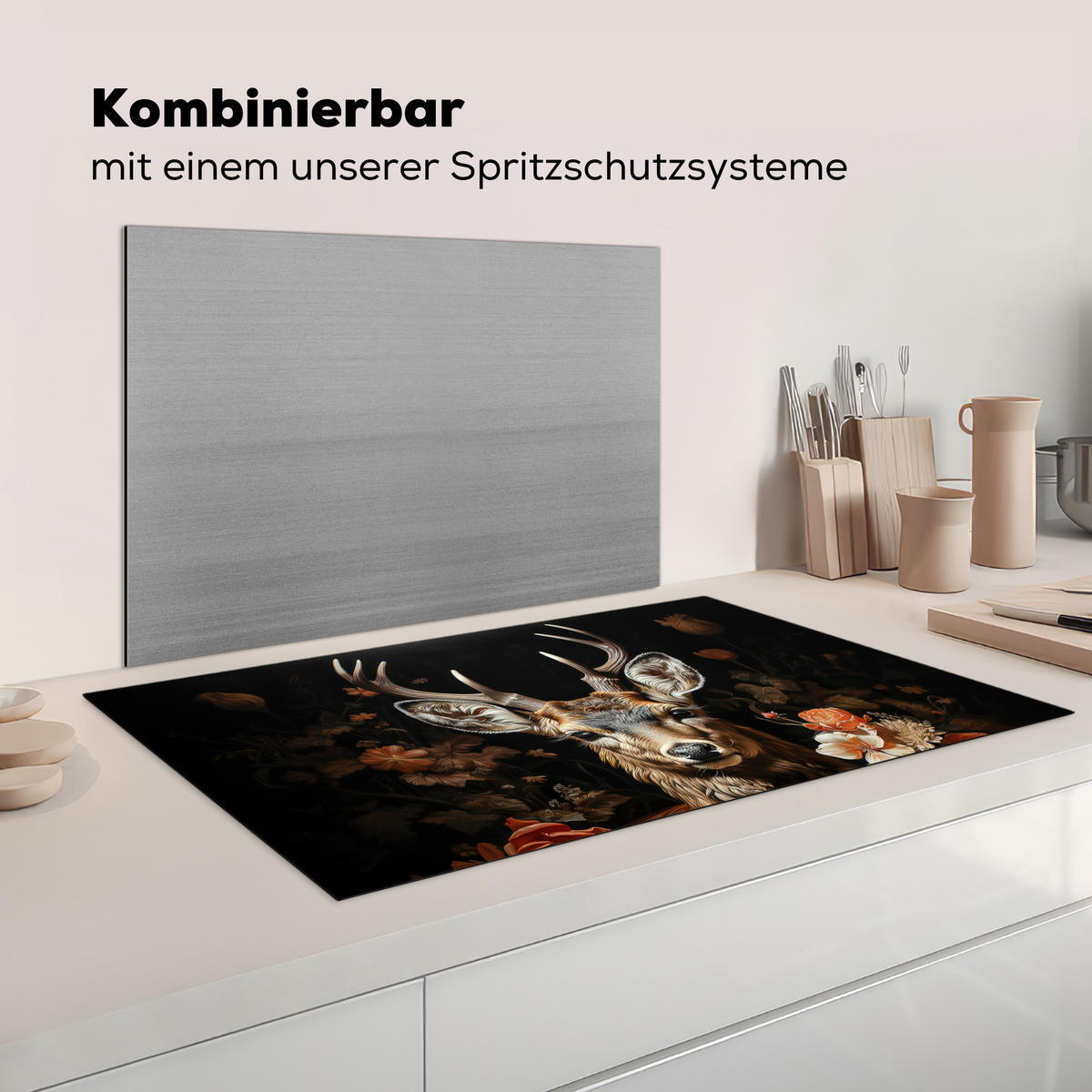 KRYT NA INDUKČNÍ DESKU Jelen - Zvíře - Květiny - Příroda - Botanický 89.6x51.6 cm - měděná, plast (89.6/51.6/0.2cm) - MuchoWow