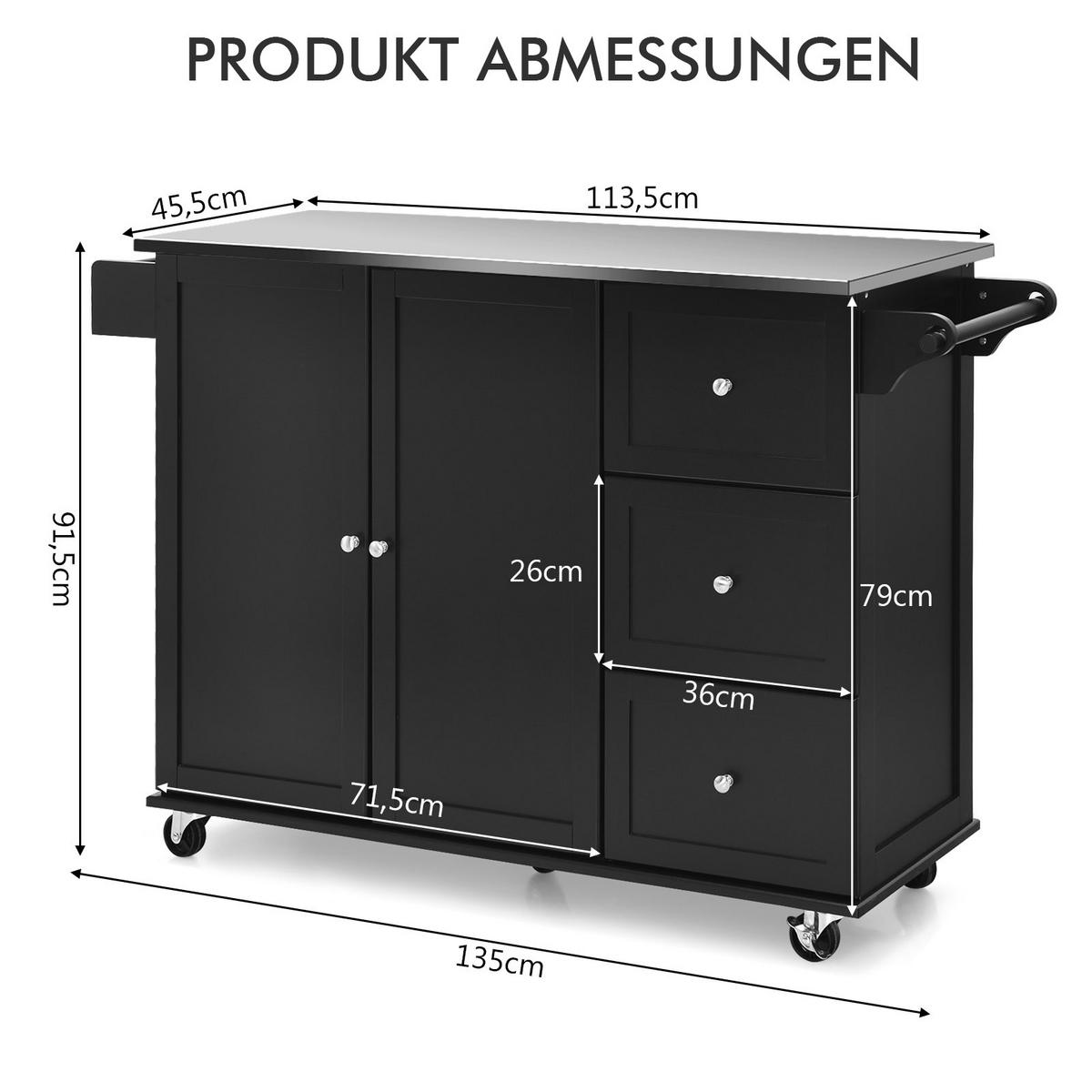 KÜCHENINSEL Schwarz - Schwarz, Holz (46/92/135cm) - COSTWAY