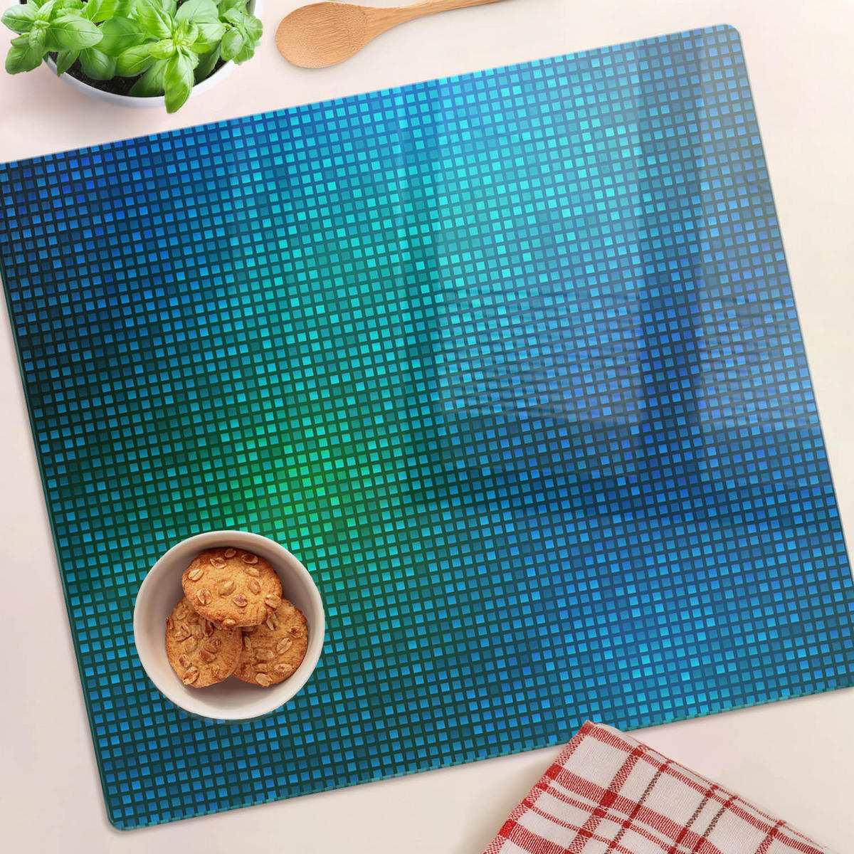 GLASPLATTE 60x52 cm Abstrakt - Blau, Glas (60/0.4/52cm) - TULUP