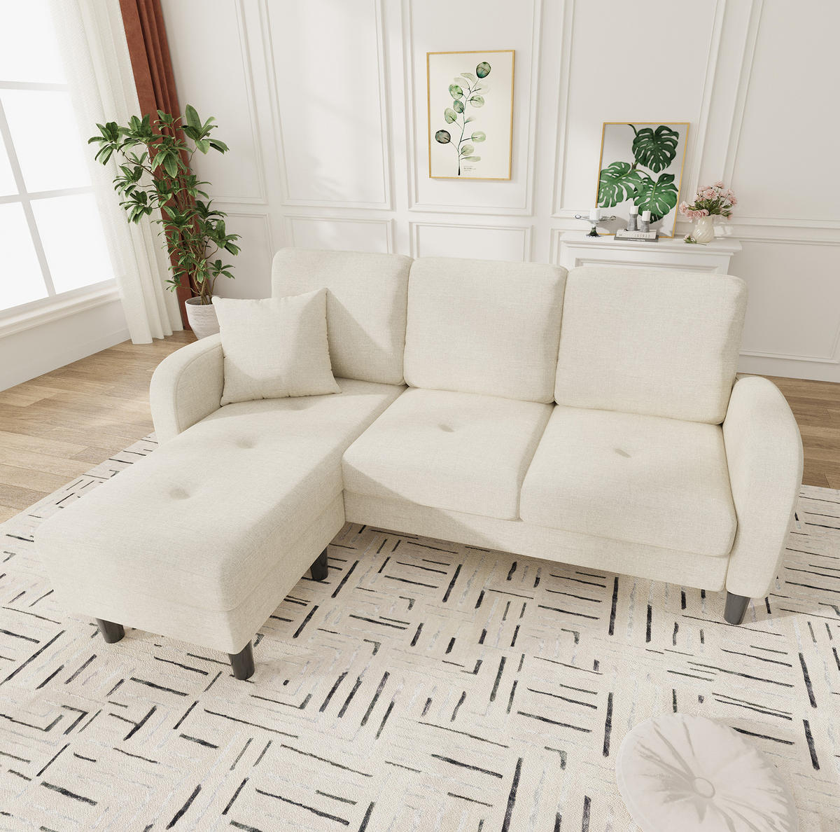 SOFA modular mit Chaiselongue 166 x 118 x 77 cm hellbeige - Beige, Kunststoff (166/118cm) - IVMEU