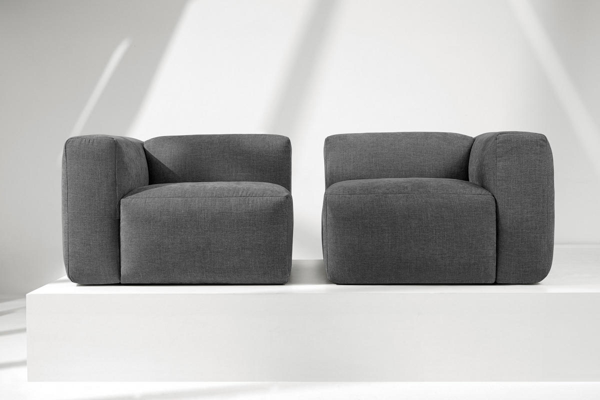 2-SITZER-MODULSOFA BUFFO mit extrem weicher und bequemer Sitzfläche, Gewebestoff, aschgrau - Grau, Textil (210/73/96cm) - KONSIMO®