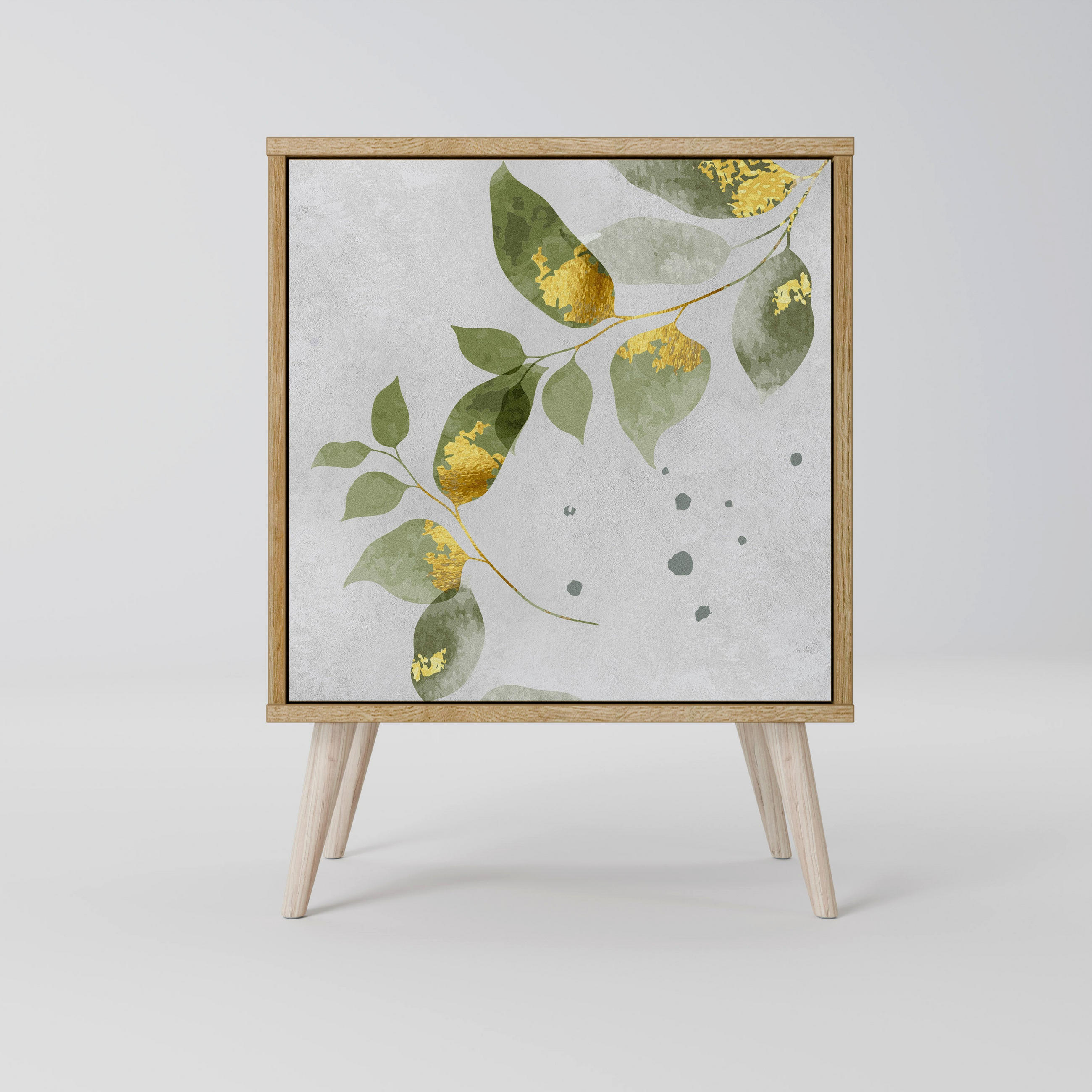 SIDEBOARD ELEGANT BOTANICS, Eichefarben, 57,5x42x77,5 cm, Schräge Buchenholzfüße - Eichefarben/Buchefarben, Holzwerkstoff/Buchenholz (57.5/77.5/42cm) - SpaceRebels