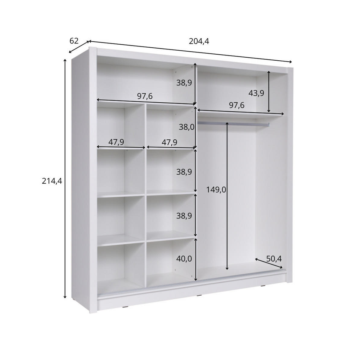SCHIEBETÜRENSCHRANK BAKU 12 - 204/214/62 cm 2-Türig Grau Graphite - Grau, Holz/Holzwerkstoff (204.4/214.4/62cm)