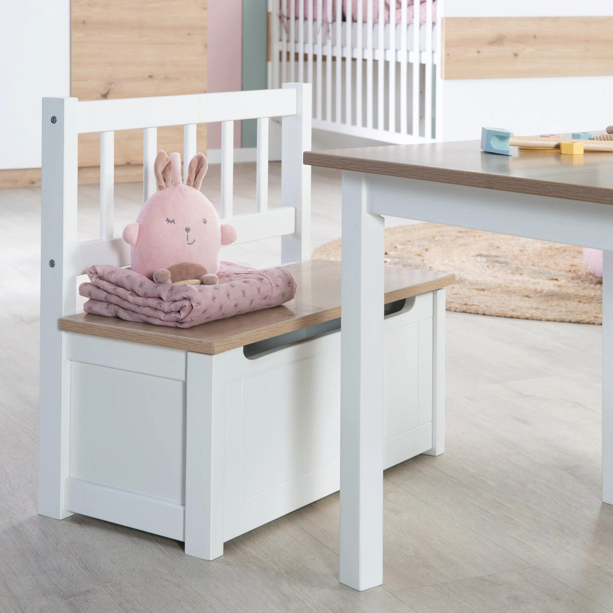 KINDERTRUHENBANK Woody natur / weiß - Weiß, Holzwerkstoff (56/53/28cm) - Roba