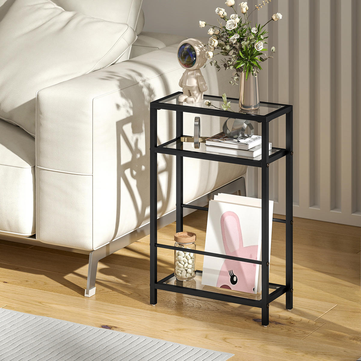BEISTELLTISCH mit 3 Ebenen, Schwarz - Schwarz, Metall (40/18/62cm) - HOMCOM