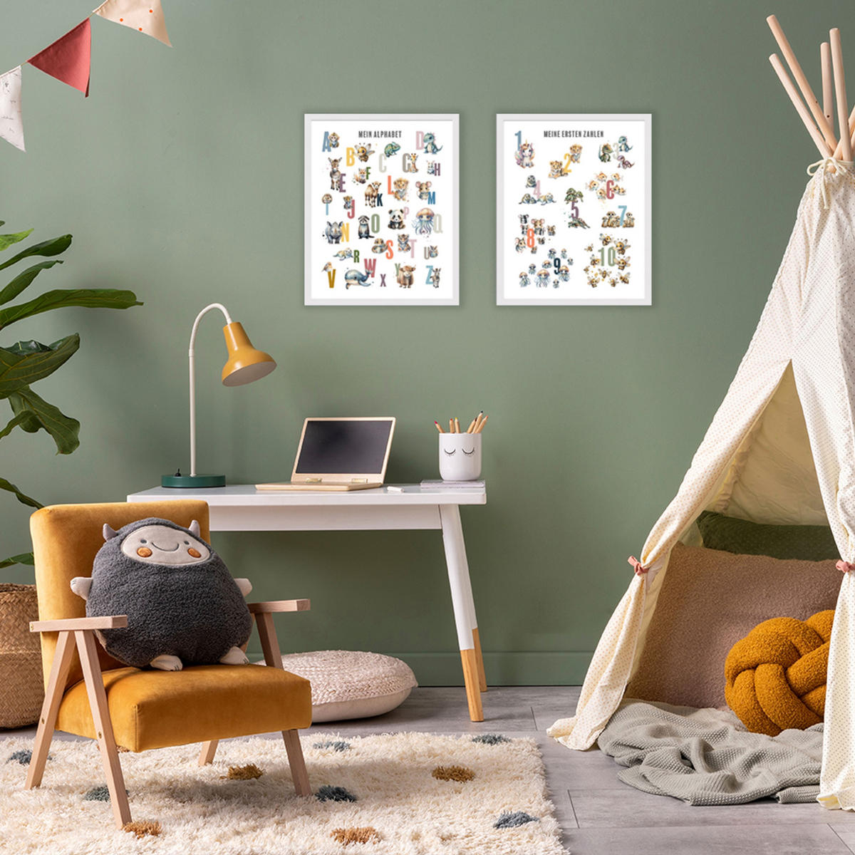 POSTER mit Rahmen 40x50 cm Zahlen Tiere pastell - Multicolor, Holz (41/51/2cm) - artissimo