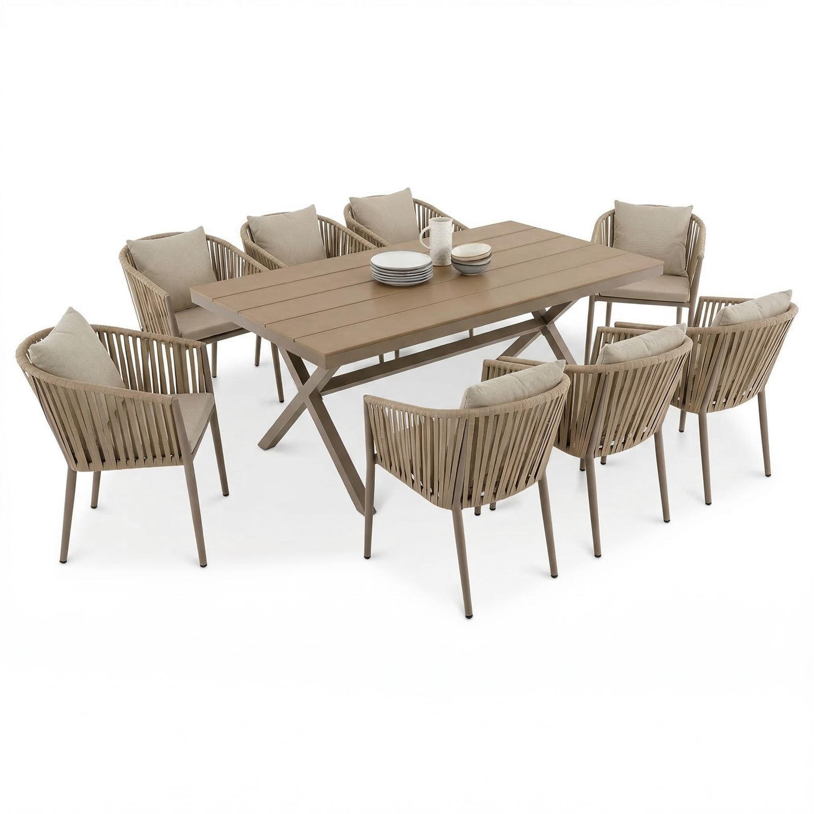 GARTENMÖBEL SET ISOLA 9er Set braun, champagne - Braun, Metall - IDIMEX