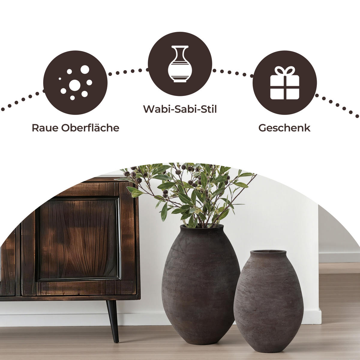 VASE Koro, 32,5 cm Hoch - Dunkelbraun, Keramik (32.5cm) - Hometopia