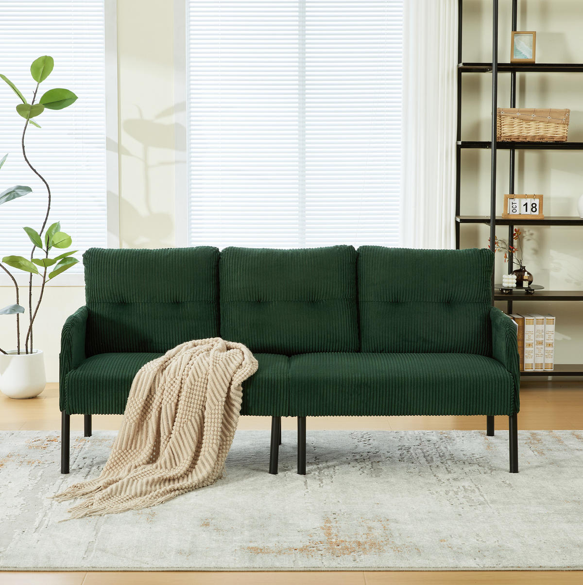 SOFA 3-Sitzer mit Seitentasche ca. 171 x 72 x 80 cm Cord Emerald - Grün, Kunststoff (171/80/72cm) - Meubliv