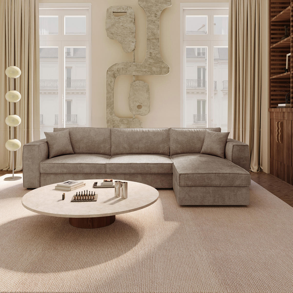 ECKSOFA rechtwinklig MIKA Köpergewebe mit weichem Griff Taupe 292cm - Taupe, Textil (292/100cm) - Premium Interiors