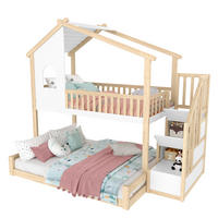 ETAGENBETT 90x200cm + 140x200cm Natur + Weiß Stauraumleiter Fenster - Multicolor, Holz (140/200cm) - FLIEKS