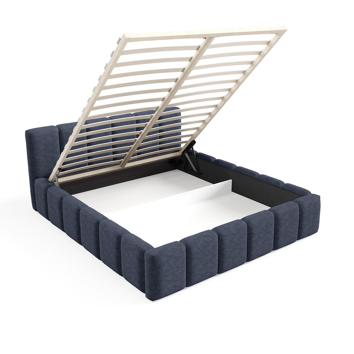 POLSTERBETT KALLA Medium 180x200 cm mit Bettkasten – PERFECT HARMONY 77 - Dunkelblau, Holz (180/200cm) - Dekori_Interiors
