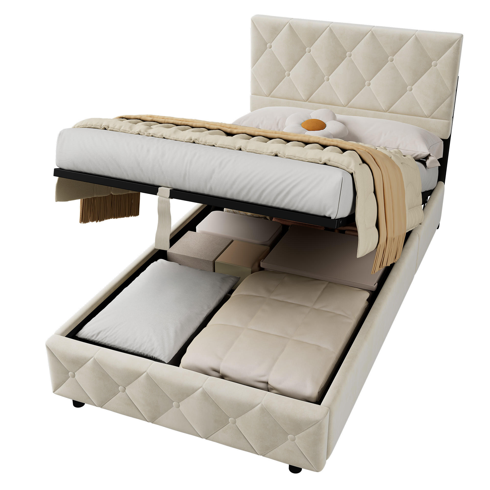 Okmyhome Polsterbett Beige 90x190 cm