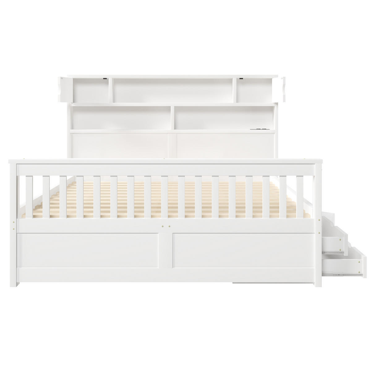 POSTEĽ s úložným priestorom 160/200 cm biela s LED čelom a 4 zásuvkami z MDF a preglejky - biela, kompozitné drevo (160/200cm) - OKWISH