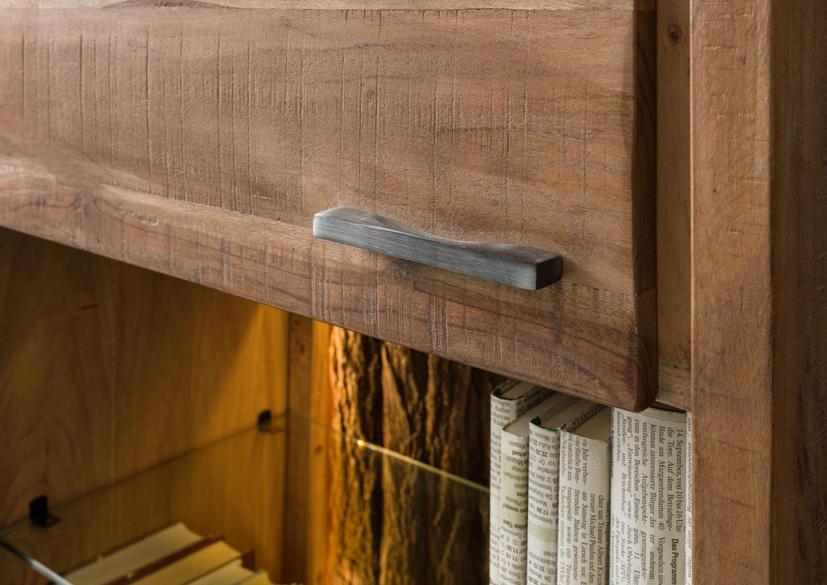 VITRINE Akazie 58x40x180 natur lackiert BARK #102 - Braun, Holzwerkstoff (58/180/40cm) - Massivmoebel24